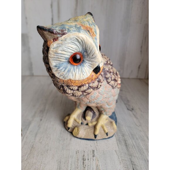 Vintage big eyed owl bird plaster unique bird xmas home decor figure - Picture 3 of 10